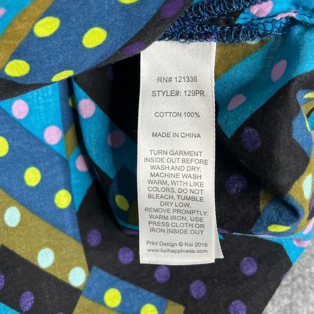 Koi by Kathy Peterson Scrub Top Small Blue Geometric Polka Dot Lace Up - Picture 8 of 9